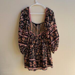 Free People Floral Dress - Black + Pink (Size XS)